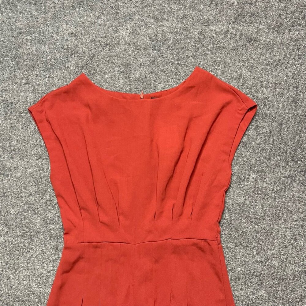 Topshop Womens Romper Playsuit Orange Pleated Jewel Neck Cap Sleeve Short 2 New - Picture 3 of 11